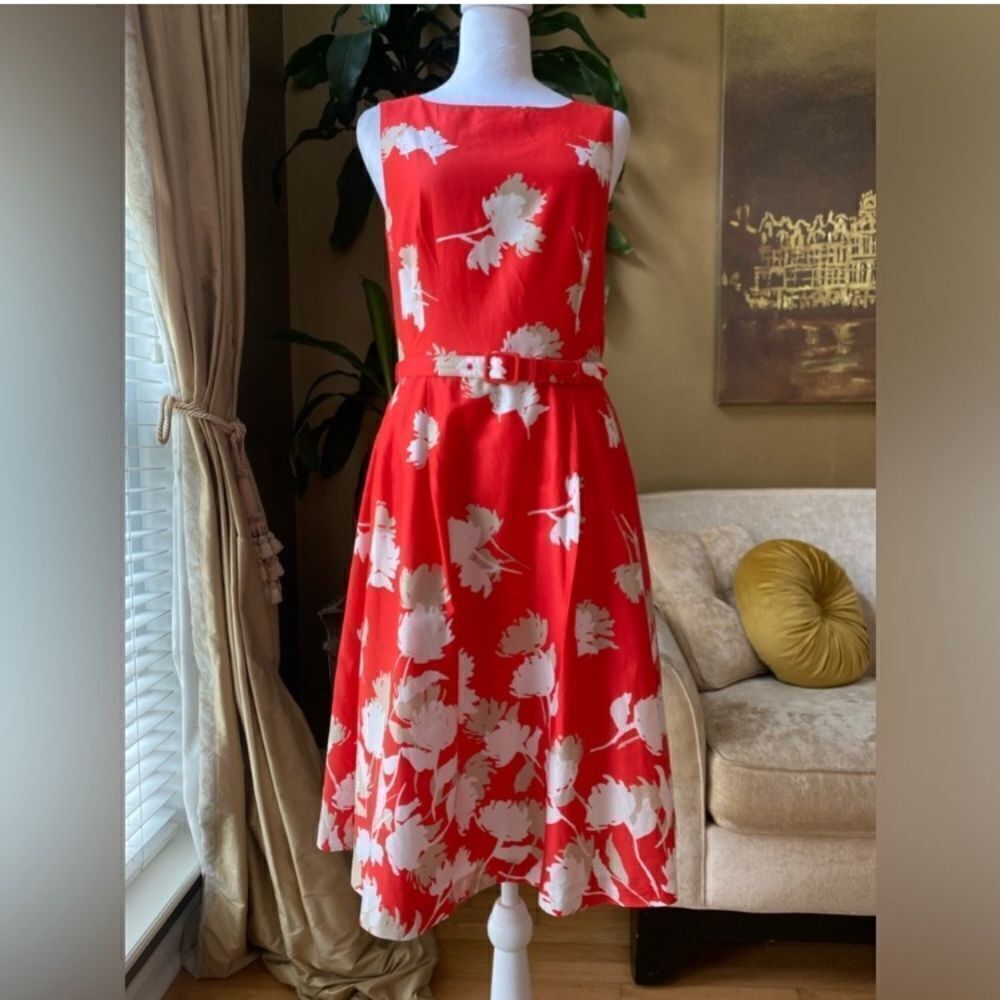 Take 50% OFF- ANNE KLEIN Women’s Red White Floral Dress, Size-2